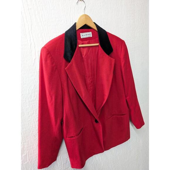 Vintage Dumas 100% Wool Red With Black Velvet Trim Blazer Sports Coat Classic - Picture 2 of 9